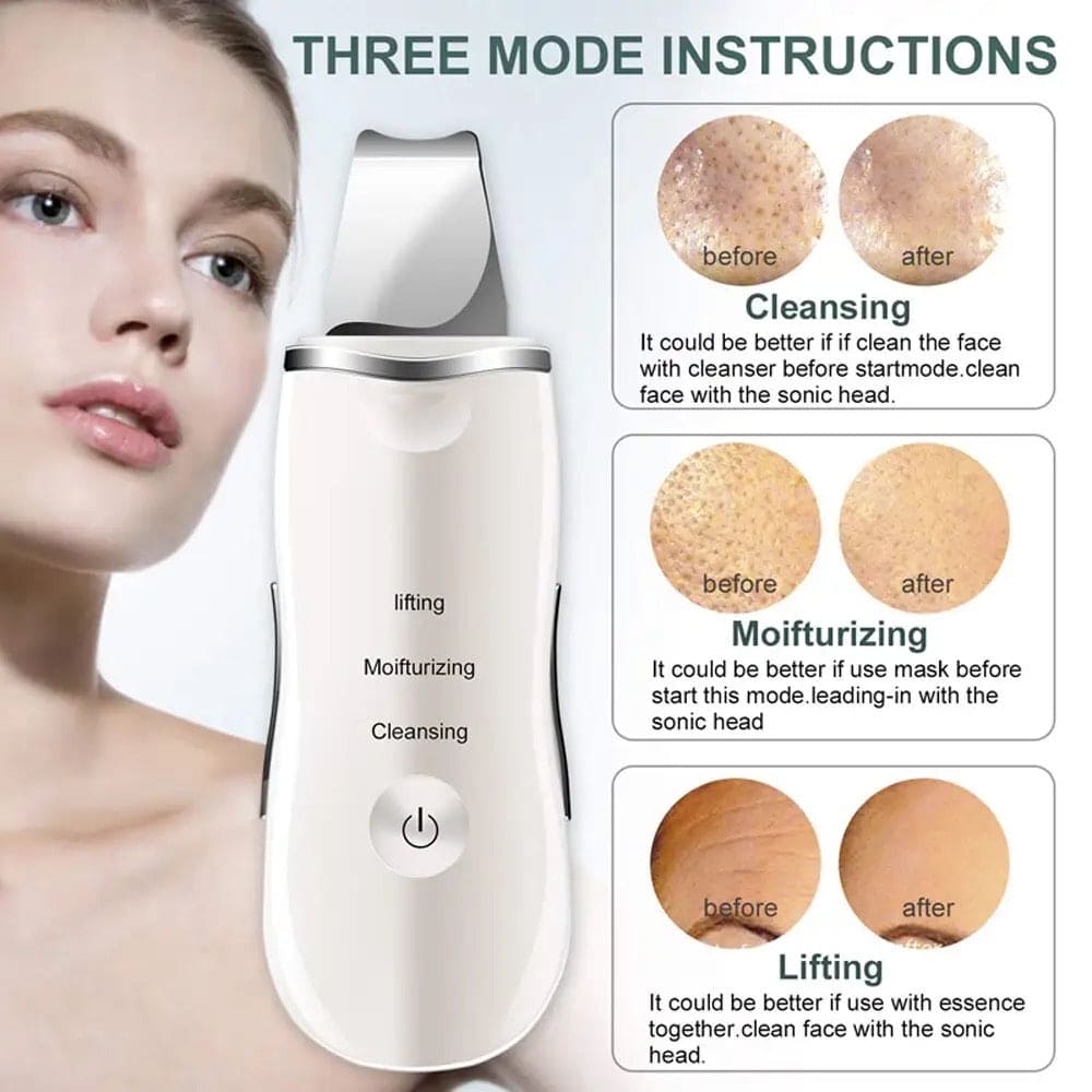 Skin Scrubber Facial Skin Scrubber, Ultrasonic Skin Scrubber Spatula, Electric Blackhead Remover, Facial Cleaner Spatula, 3 Modes Facial Lifting Peeling Tool, Rechargeable Skin Massage Scrubber